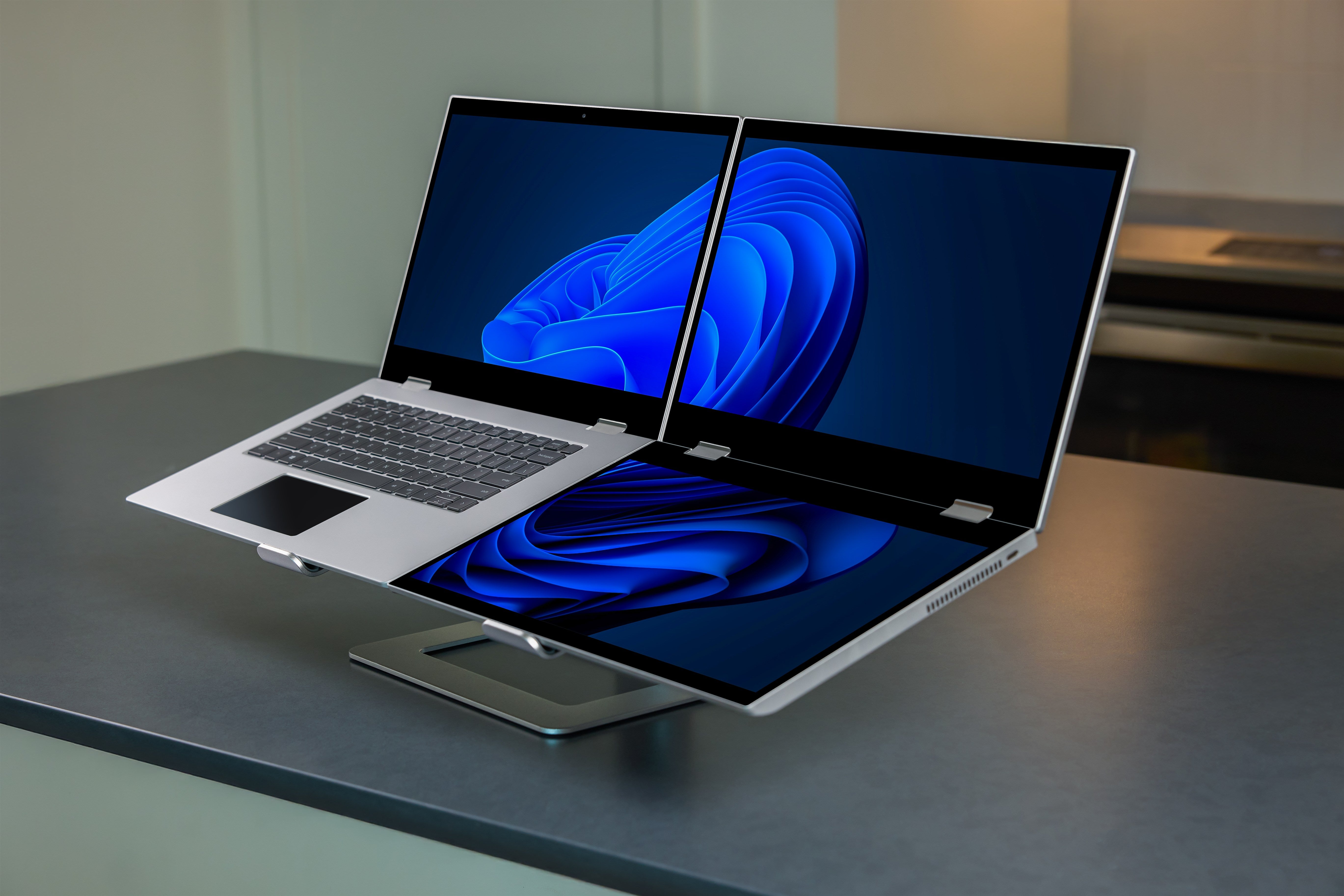 XbooK in use &mdash; 3 screen foldable laptop